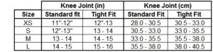 Size Chart for Anderson KLA Performance Knee Sleeves for Support and Healing